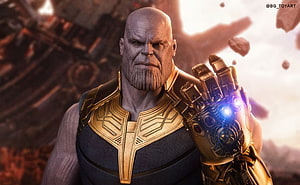 Thanos Wearing Infinity Gauntlet in Cinematic 3D Render HD wallpaper