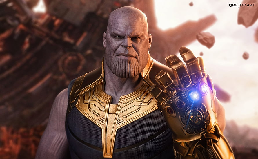 Thanos Wearing Infinity Gauntlet in Cinematic 3D Render HD wallpaper