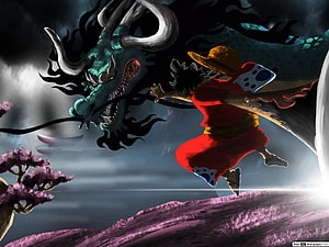 Luffy and Kaido Dragon Confrontation in One Piece Anime Artwork HD wallpaper