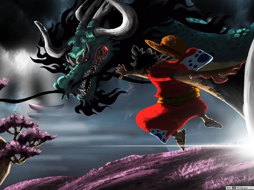 Luffy and Kaido Dragon Confrontation in One Piece Anime Artwork HD wallpaper