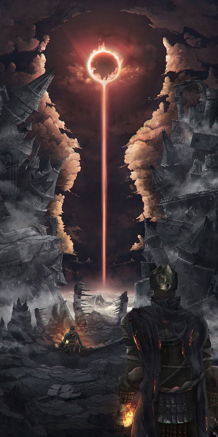 Dark Souls Fantasy Landscape with Bloodborne Aesthetic and Eclipsed Sky HD phone wallpaper