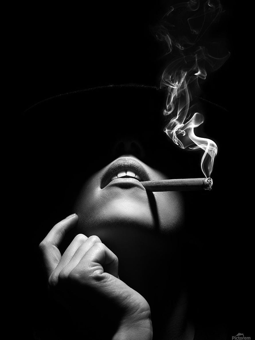 Noir Portrait of Woman Smoking Cigar with Elegant Hat and Rising Smoke, Smoking Girl Dark, Women Smoke HD phone wallpaper