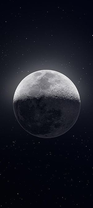 Realistic Moon Phase in Deep Space with Craters and Stars HD phone wallpaper