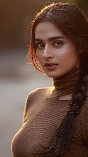 Ayesha Khan Portrait in Warm Golden Hour Light with Braided Hair HD phone wallpaper