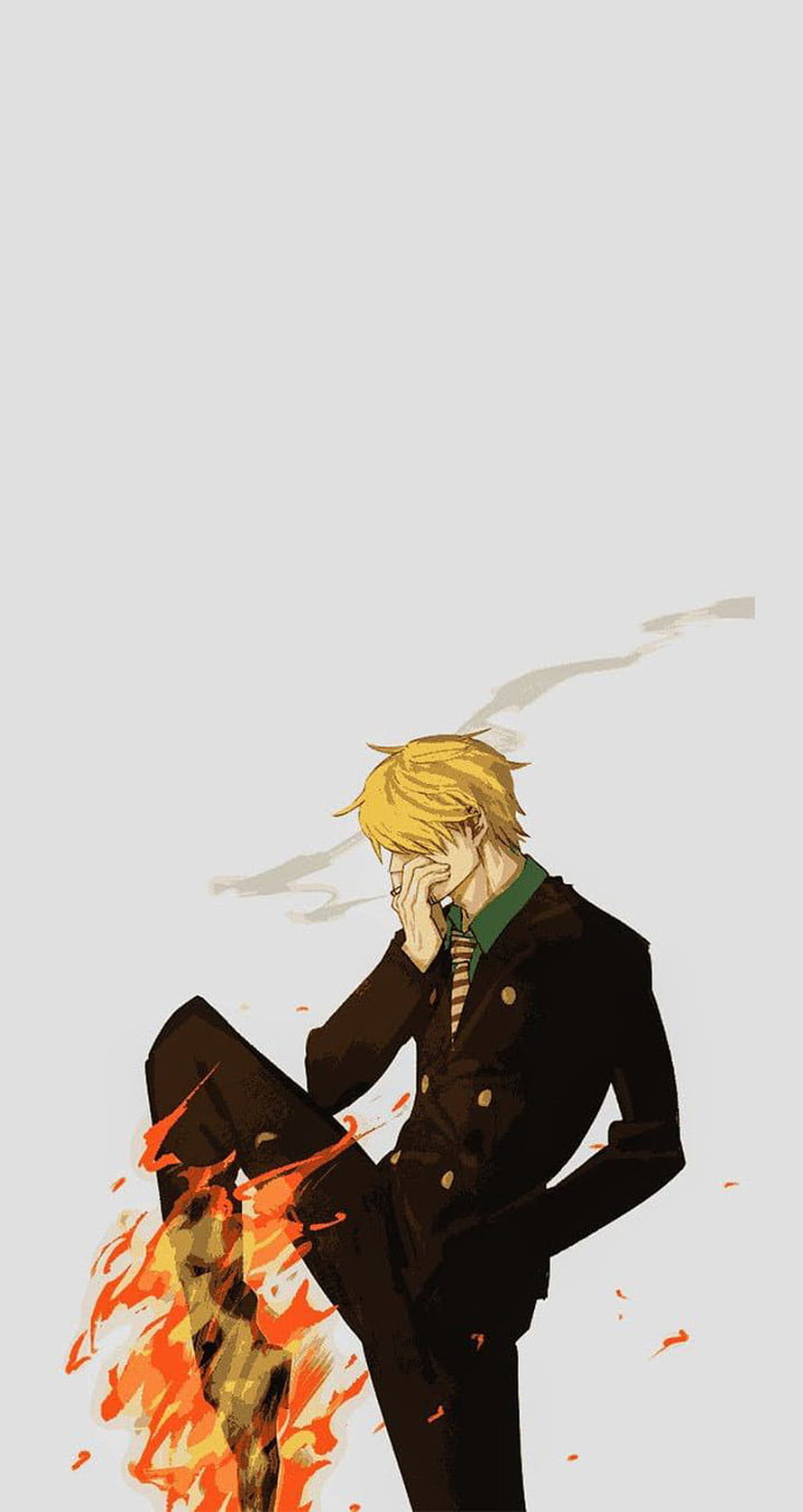 Sanji Vinsmoke from One Piece in a dark suit with flames and smoke HD phone wallpaper