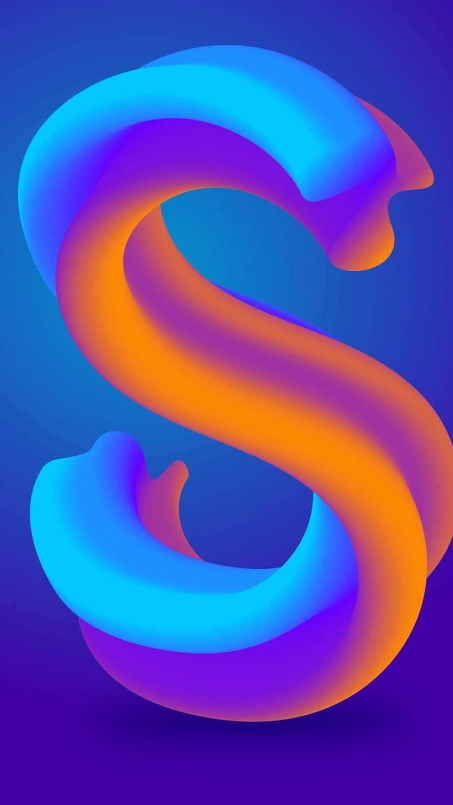 Vibrant 3D Letter S with Neon Gradient Glow on Deep Blue Background HD phone wallpaper