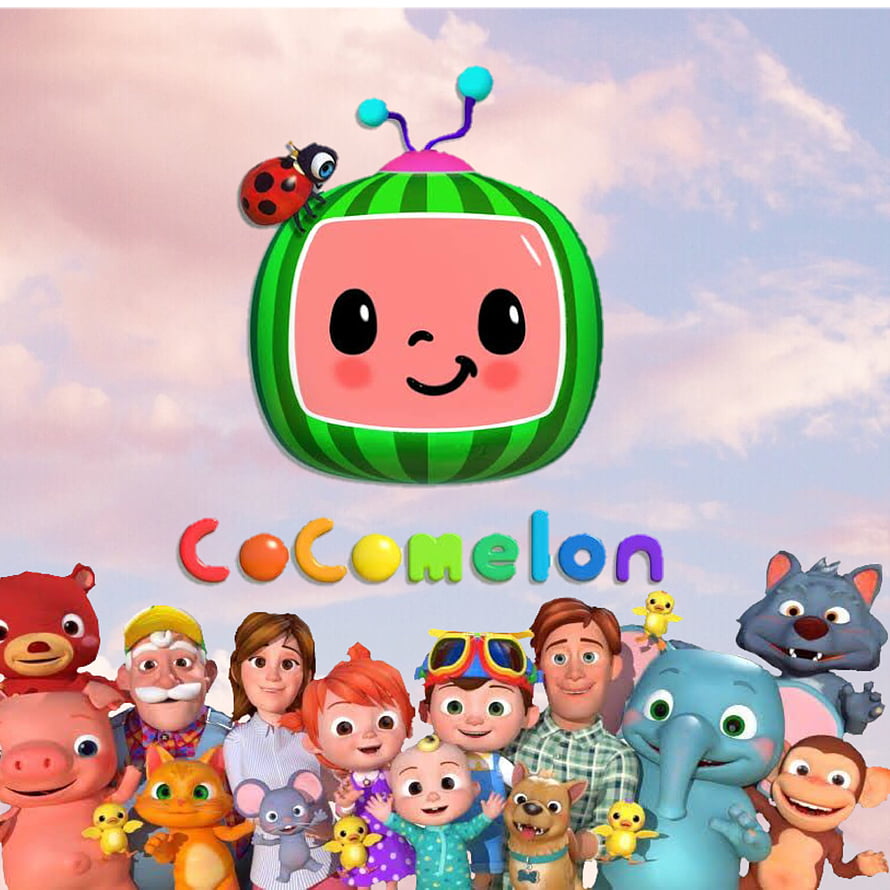 Cocomelon Family Cast and Characters Group Photo with Watermelon Logo HD phone wallpaper
