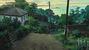 Spirited Away Bathhouse Village Scenic Background HD wallpaper