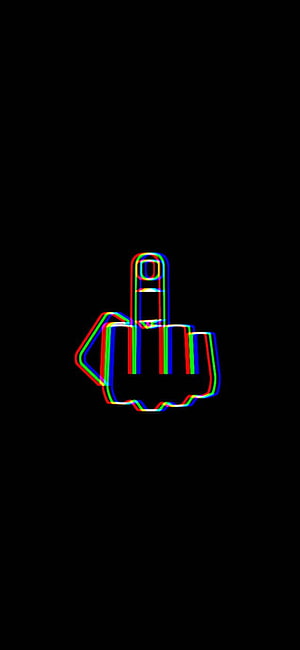 Neon RGB Glitch Outline of a Raised Middle Finger on a Black Background HD phone wallpaper