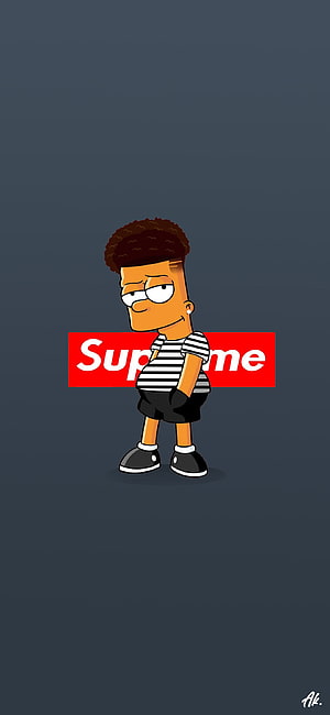 Bart Simpson Styled as Supreme Streetwear Icon with Striped Shirt and Fresh Haircut HD phone wallpaper
