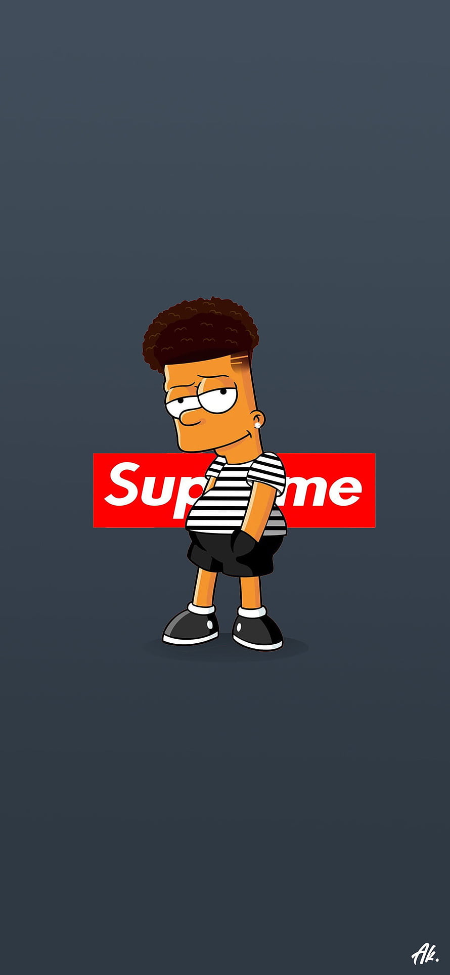 Bart Simpson Styled as Supreme Streetwear Icon with Striped Shirt and Fresh Haircut HD phone wallpaper