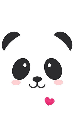 Cute Kawaii Panda Face With Big Eyes And Pink Heart On White Background HD phone wallpaper