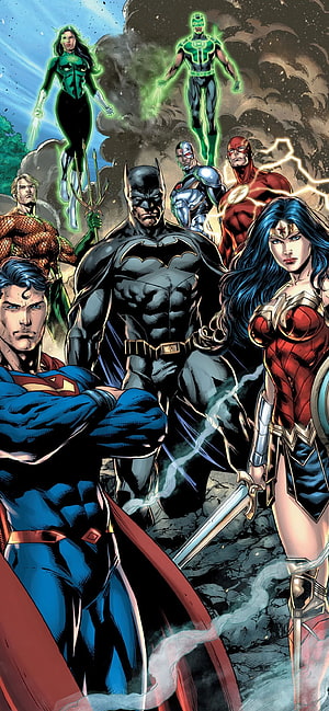DC Justice League Heroes Group Portrait Comic Art HD phone wallpaper