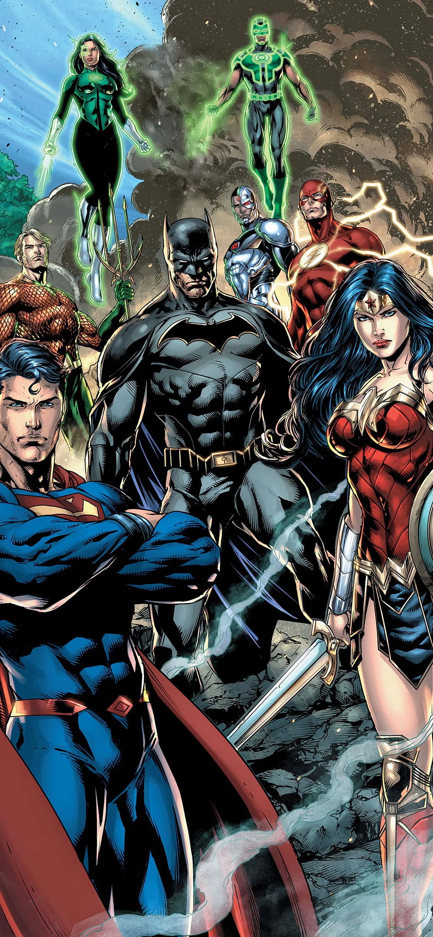 DC Justice League Heroes Group Portrait Comic Art HD phone wallpaper