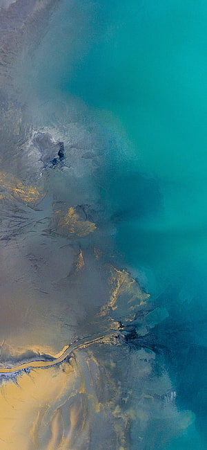 Aerial View of Turquoise Coastline and Sandy Shoreline from Above HD phone wallpaper