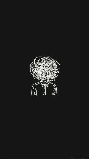 Minimalist Line Art Figure with Chaotic Scribble Head on Black Background HD phone wallpaper