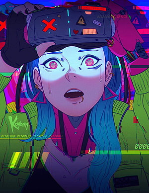 Cyberpunk Anime Girl With VR Headset And Glitch Effects HD phone wallpaper