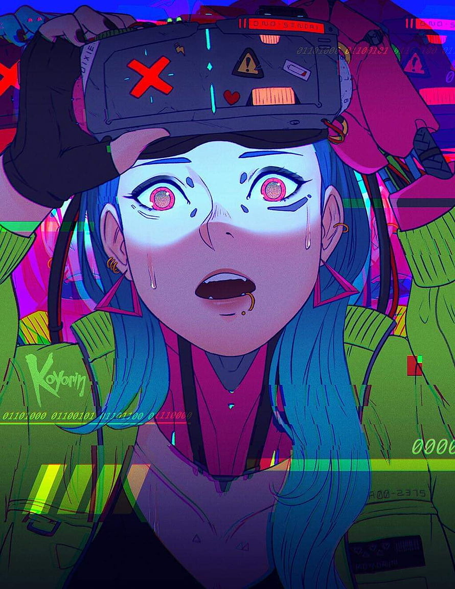 Cyberpunk Anime Girl With VR Headset And Glitch Effects HD phone wallpaper