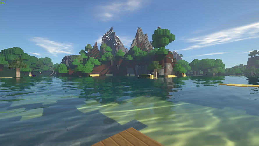 Minecraft Island Landscape With Clear Water And Mountains HD wallpaper