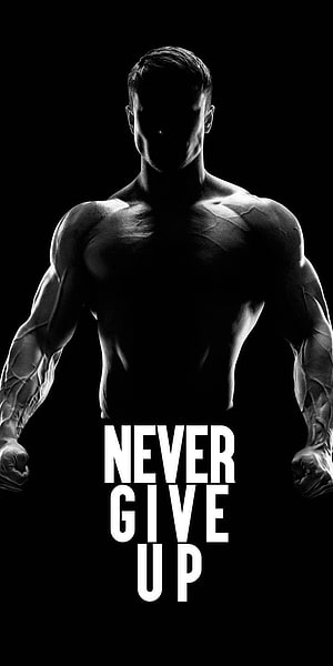 Motivational Black And White Muscular Man Silhouette With Never Give Up Text, fitness motivation quotes for men gym, Funny Gym HD phone wallpaper