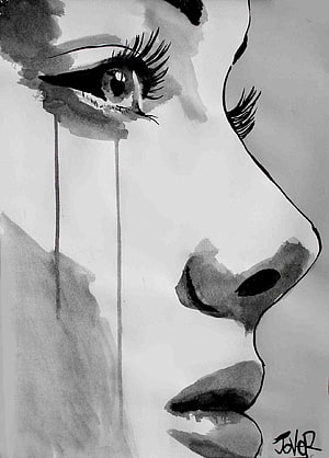 Monochrome Ink Portrait of a Crying Woman with Long Tears, Drawn Sad Girl Crying Drawings Tumblr - Blank And White Paintings - & Background , Girl Crying Art HD phone wallpaper