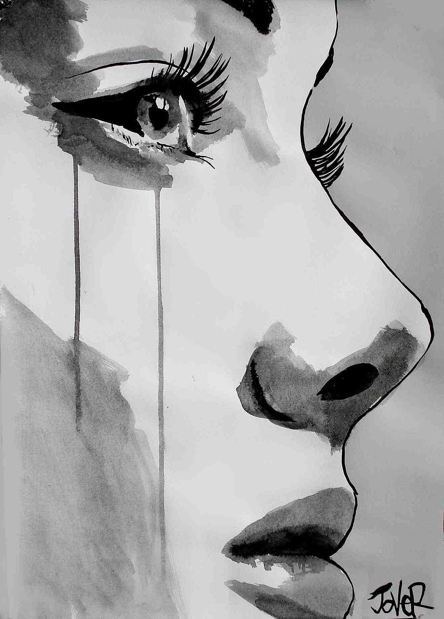 Monochrome Ink Portrait of a Crying Woman with Long Tears, Drawn Sad Girl Crying Drawings Tumblr - Blank And White Paintings - & Background , Girl Crying Art HD phone wallpaper