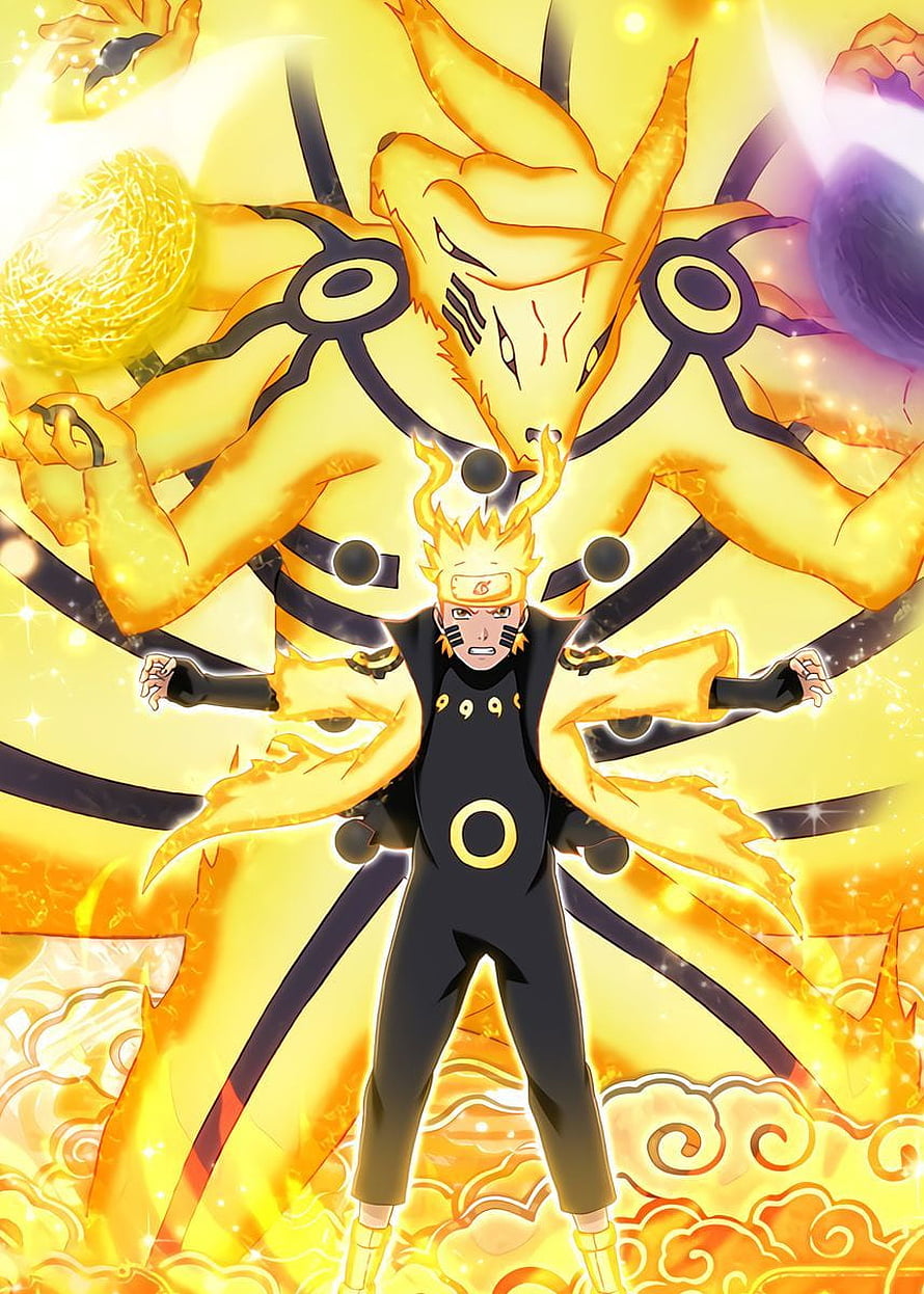 Naruto Uzumaki in Baryon Mode with Golden Chakra Avatar Anime Wallpaper HD phone wallpaper