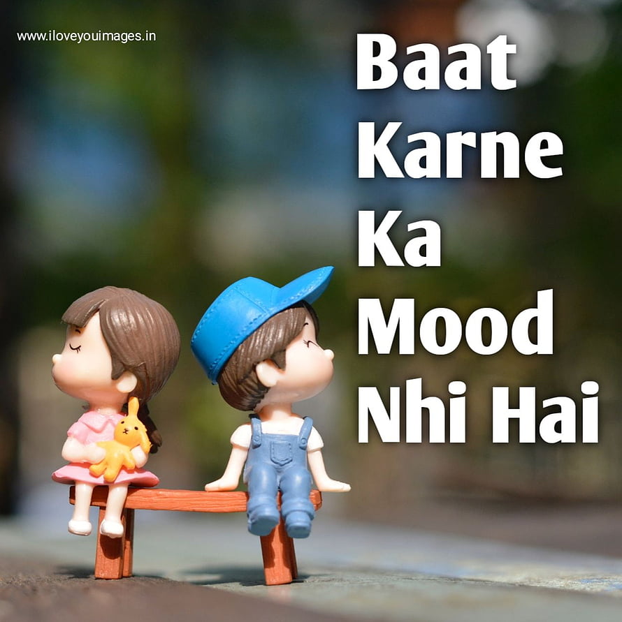 Cute Miniature Couple Sitting on Bench with Mood Off Quote HD phone wallpaper
