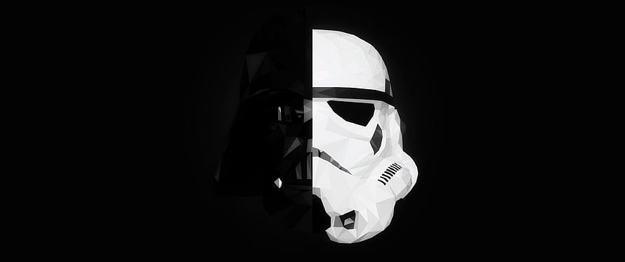 Star Wars Low Poly Darth Vader and Stormtrooper Split Face Artwork HD wallpaper