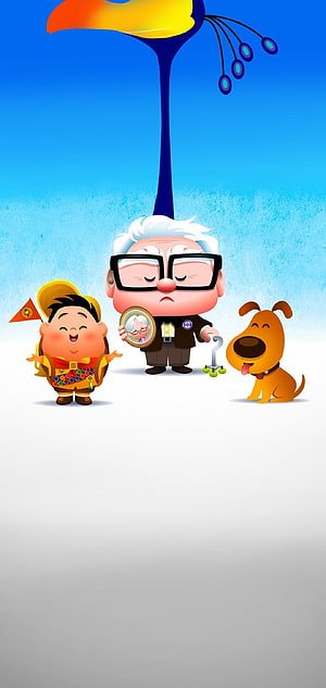 Up Movie Carl Fredricksen Russell and Dug Chibi Characters Wallpaper HD phone wallpaper