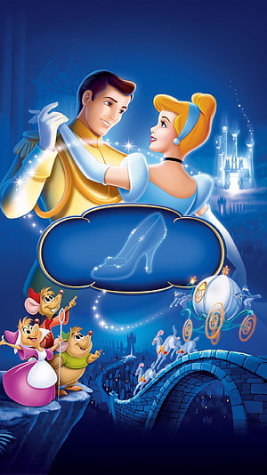 Cinderella and Prince Charming Dancing at the Royal Ball with the Glass Slipper and Mouse Friends HD phone wallpaper