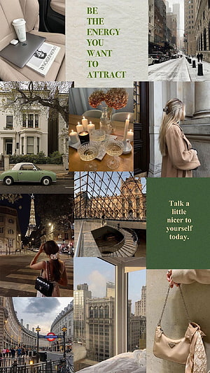Curated Vision Board Aesthetic Featuring Paris, London, and Minimalist Lifestyle Moments HD phone wallpaper