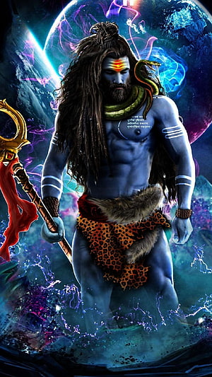 Lord Shiva Blue Skin Cosmic Background Wallpaper HD phone wallpaper