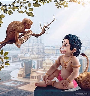 Baby Hanuman with Monkey and Temple Background, Music Therapy Relaxing. Lord hanuman , Lord hanuman, Hanuman, Baby Hanuman HD phone wallpaper