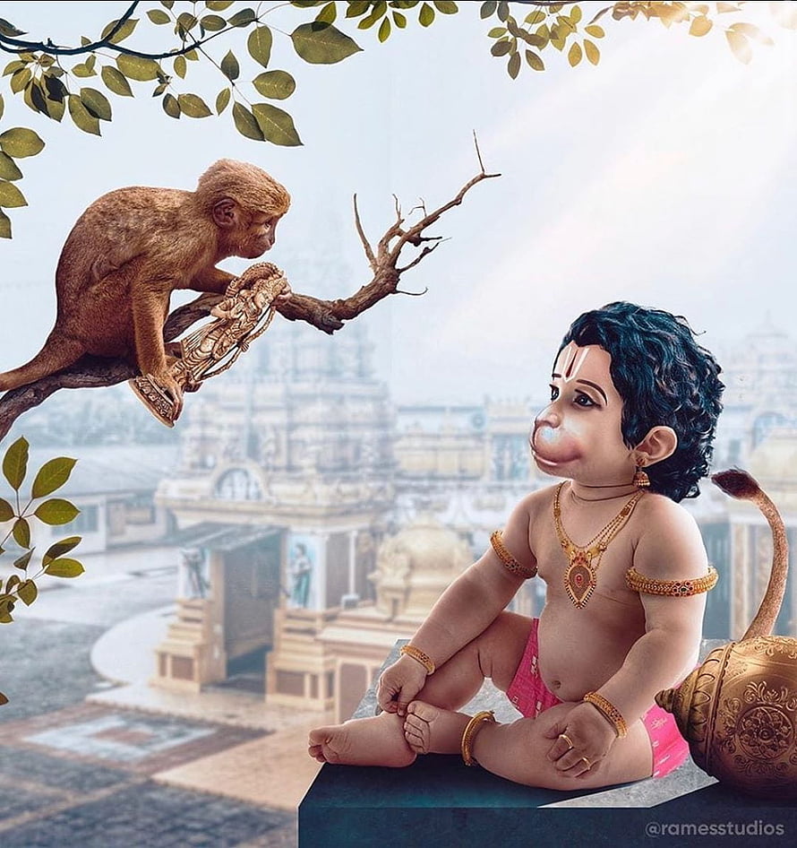 Baby Hanuman with Monkey and Temple Background, Music Therapy Relaxing. Lord hanuman , Lord hanuman, Hanuman, Baby Hanuman HD phone wallpaper