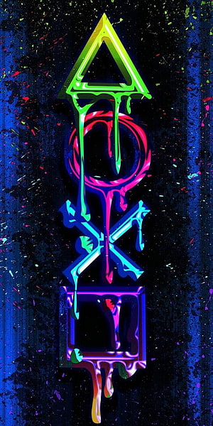 Neon PlayStation Logo with Dripping Paint Effect on Dark Textured Background HD phone wallpaper