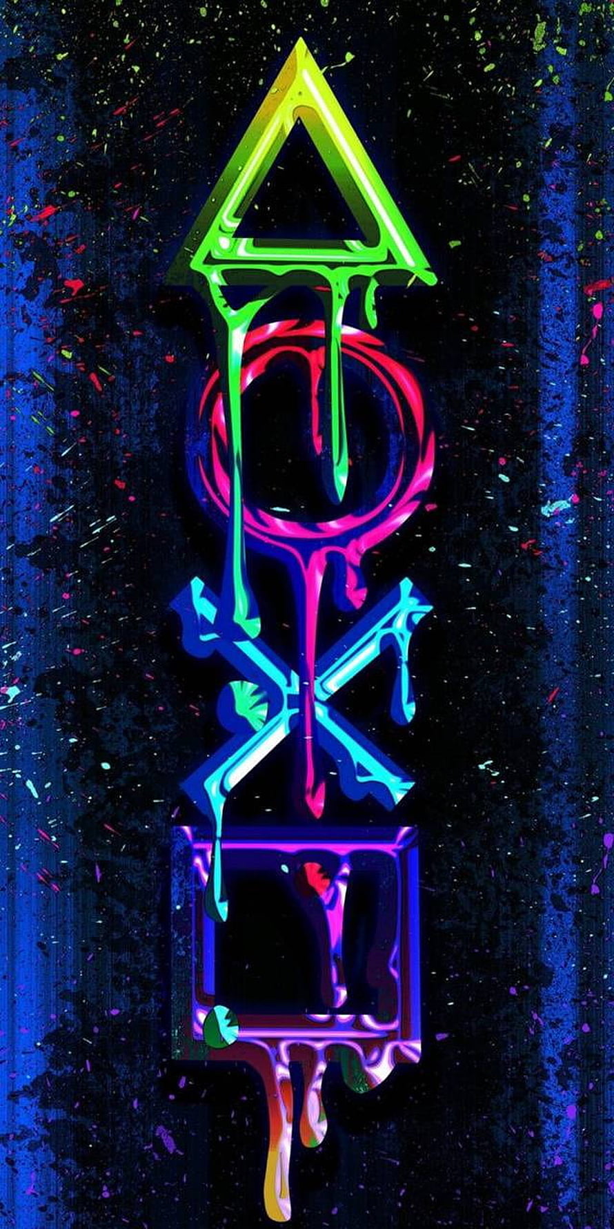 Neon PlayStation Logo with Dripping Paint Effect on Dark Textured Background HD phone wallpaper