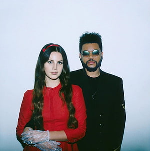 Lana Del Rey and The Weeknd in red and black studio portrait HD phone wallpaper