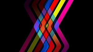 Abstract Geometric Pattern With Overlapping Colorful Diagonal Stripes On Black Background HD wallpaper