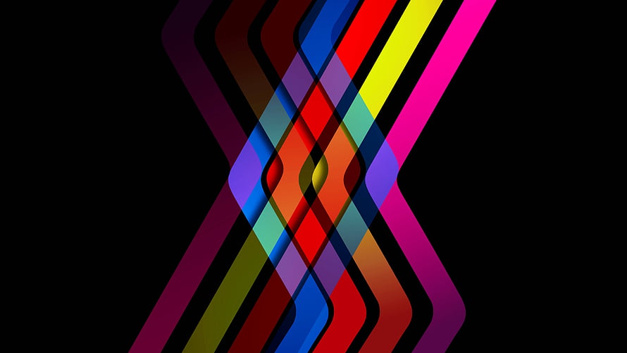 Abstract Geometric Pattern With Overlapping Colorful Diagonal Stripes On Black Background HD wallpaper