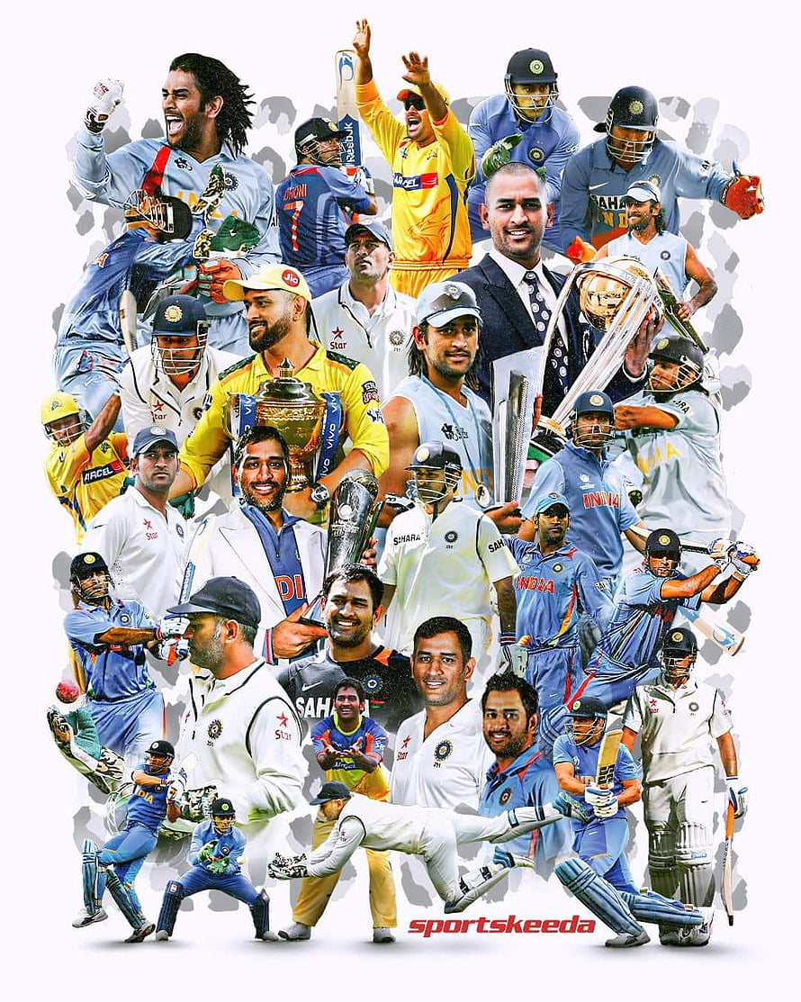 MS Dhoni Indian Cricket Team Captain Collage Wallpaper HD phone wallpaper