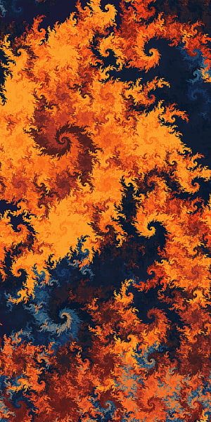 Vibrant Swirling Fractal Fire Pattern with Orange and Deep Blue Tones HD phone wallpaper