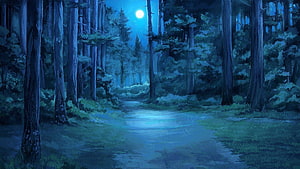 Mystical Moonlit Forest Path Digital Art Wallpaper HD wallpaper