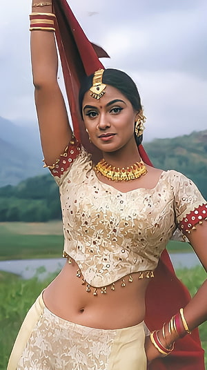 Simran Tamil Actress in Traditional Gold and Red Attire with Jewelry HD phone wallpaper