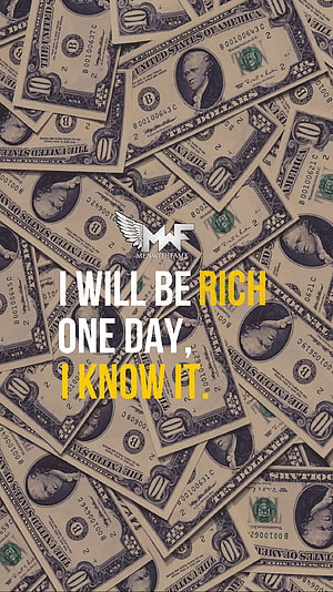 Motivational Quote About Wealth Over Scattered Ten Dollar Bills Background HD phone wallpaper