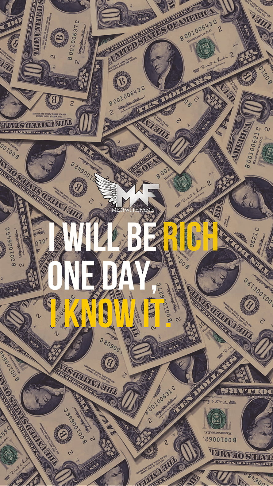 Motivational Quote About Wealth Over Scattered Ten Dollar Bills Background HD phone wallpaper