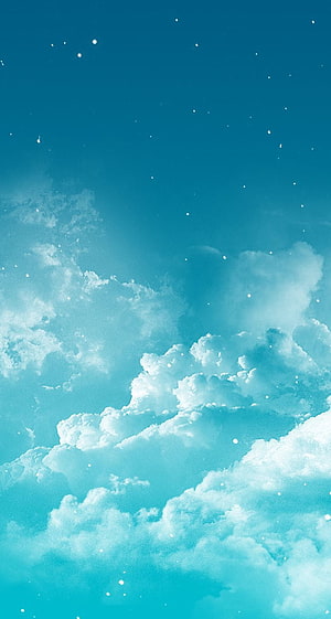 Dreamy Blue Sky With Fluffy White Clouds And Twinkling Stars HD phone wallpaper