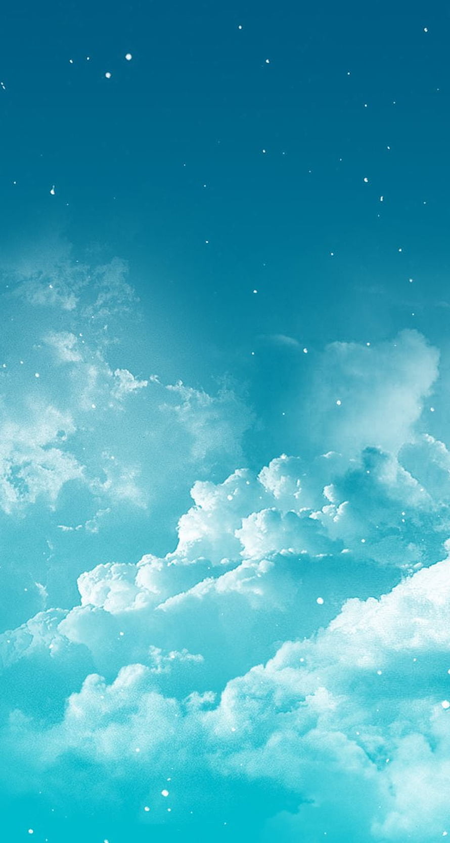 Dreamy Blue Sky With Fluffy White Clouds And Twinkling Stars HD phone wallpaper