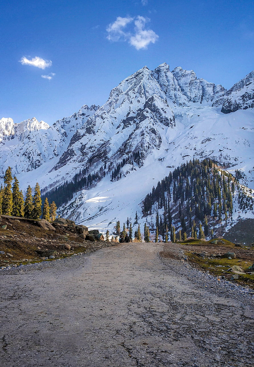 Snow-Capped Himalayan Peaks and Alpine Road in Jammu and Kashmir HD phone wallpaper