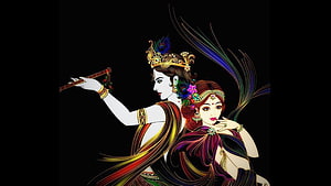 Radha and Krishna Playing Flute Artwork HD wallpaper